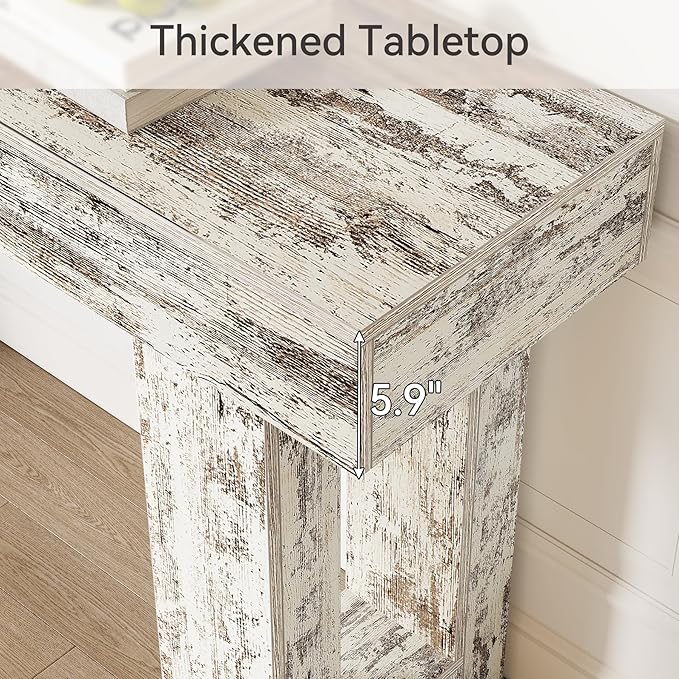 Little Tree 63-Inch Long Console Tables for Entryway, Large Sofa Table Behind Couch, Wooden Entry Foyer Hallway Table, Modern Console Sofa Tables for Living Room, Distressed White