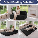 MAXYOYO Folding Sofa Couch, Convertible Floor Sleeper Couch with 2 Pillows, Tufted Floor Loveseat Couch Tufted Fold Out Chair Bed Comfy Sofa Lounge for Living Room Bedroom, Black