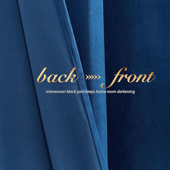 NICETOWN Royal Blue 96 inch Velvet Curtains for Living Room, Soft and Elegant Heavy Solid Rod Pocket Window Treatments for Bedroom, Office & Hall (2 Pieces, 52 inches Wide, 96 inches Long)