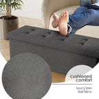 Storage Ottoman Bench with Bins, 43-in Storage Bench for Bedroom End of Bed, Folding Foot Rest Ottoman for Living Room Max 660lbs, Fabric Ottomans, Grey