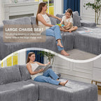 Modular Sectional Sofa Couches L-Shape Couch 3 Seat Modular Sofa Memory Foam Sectional Couches for Living Room, Cloud Couch with Oversized Chaise (Light Grey Stripe, 108" Right Facing Chaise)