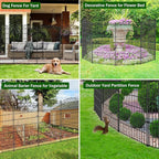 10 Panel No Dig Decorative Garden Fence - 48in H x 23.2 ft L, Tall Animal Barrier for Dogs Rabbits, Rustproof Metal Wire Panels for Yard, Patio, and Outdoor Border Use