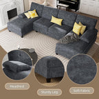 Shintenchi U-Shaped Sectional Couches for Living Room, 4 Seat Sofa with Double Chaise Lounges,Solid Wood Frame Sectional Sofa for Apartment,Dark Grey