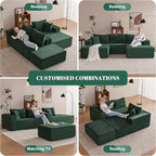 110” Cloud Sectional Couch, Boneless Sofa for Living Room, Modular Sectional Sofa with Deep Seat, Comfy Fluffy U-Shaped Couch with Right-Facing Chaise, No Assembly Required, Green