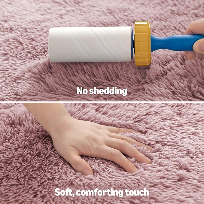 Amazon Basics Fluffy Washable Area Rug, Shaggy Carpet for Living Room, Bedroom, 6' W × 9' L, Pink