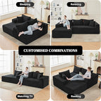 110” Cloud Sectional Couch, Boneless Sofa for Living Room, Modular Sectional Sofa with Deep Seat, Comfy Fluffy Couch with L-Shaped Chaise, No Assembly Required (Left-Facing Chaise, Black)