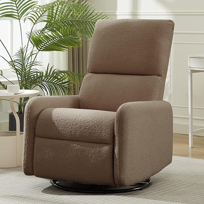 360° Rocking Chair, Nursery Rocker Chair with Side Pockets, Glider Nursing Chair with Steel Structure Base, Small Chair for Small Spaces, Sherpa Swivel Accent Chairs for Living Room, Nursing
