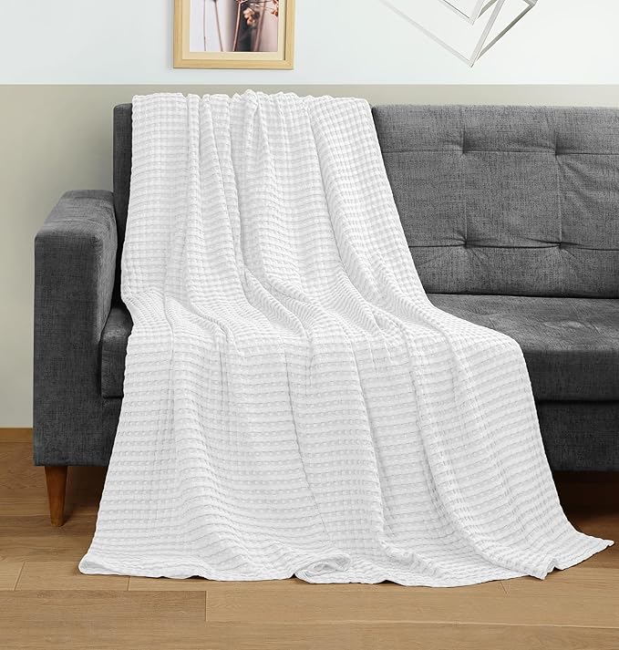 Utopia Bedding White 100% Cotton Waffle Blanket 300 GSM [Throw - 50x60 Inch] Soft Lightweight Breathable Bed Blanket for All Season