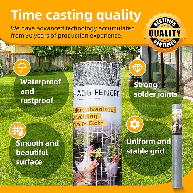 36in x 100ft Hardware Cloth 1/8 inch 27Ga Hot Dipped Galvanized After Welding, Chicken Coop Wire Fence, Welded Metal Fencing Roll Mesh for Bee Screen Garden Plant Poultry Animal Netting Cage