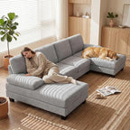 Homall Modular Sectional U Shaped Sofa Couches for Living Room, Comfy Linen Fabric 4 Seat Sofa Set with Removable Pillows, Lounge Chaise Upholstered Couch for for Apartment (Loop Yarn, Pearl Gray)