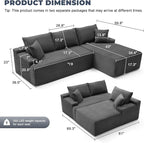Cloud Sectional Sofa, Boneless Couch for Living Room, Modular Sectional Sofa with Deep Seat, Fluffy L-Shaped Comfy Couch with Right-Facing Chaise, No Assembly Required, Grey
