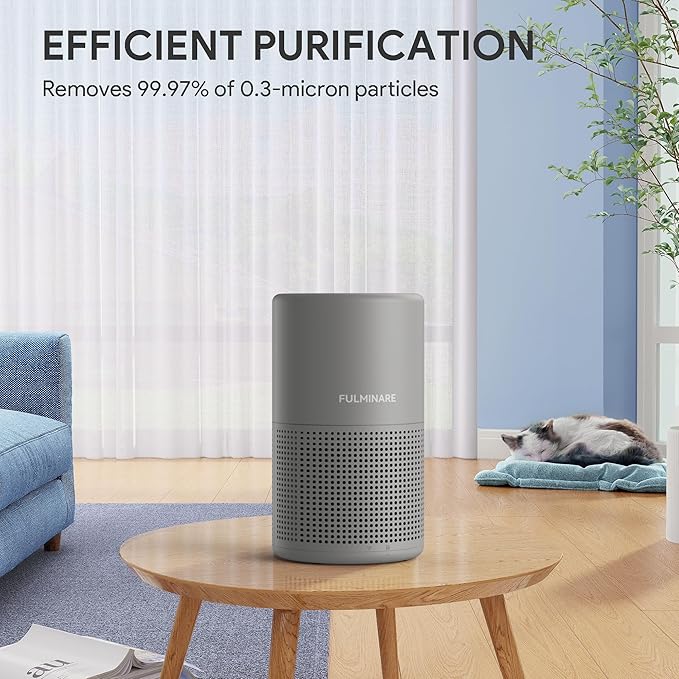FULMINARE Air Purifiers for Home H13 True HEPA Air Filter Quiet Air Cleaner With Night Light Portable Small Air Purifier for Bedroom Office Living Room (Gray 2 Pack)