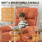Recliner Chair, Swivel Rocker Recliner Chair for Adults, Small Recliners for Small Spaces, Manual Recliner with Side Pockets, Upholstered Nursery Rocking Chair for Living Room, Chenille, Orange