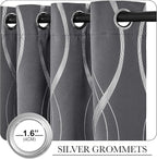 NICETOWN Gray Blackout Curtains 72 inch Long for Bedroom - Microfiber Noise Reducing Thermal Insulated Wave Line Foil Print Design Drapes for Patio Sliding Glass Door (2 Panels, 52 x 72 Inch)