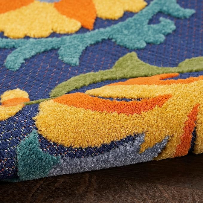 Nourison Home Aloha Navy Multicolor 5'3" x 7'5" Area Rug - Easy Clean, Non Shedding, Bed Room, Living Room, Dining Room, Kitchen (5' x 8')