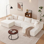 140” Cloud Sectional Couch, Modular Sectional Sofa with Deep Seat, Boneless Sofa for Living Room, Fluffy Comfy U-Shaped Couch with Left Facing Chaise, No Assembly Required, Beige