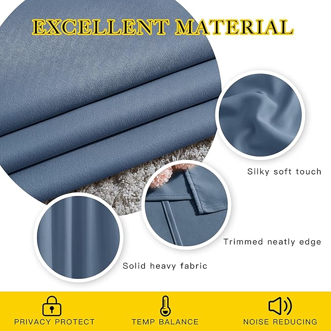 NICETOWN Stone Blue Room Divider Curtains 118 inches Long 2 Panels, Grommet Sliding Door Curtains Solid Window Treatments Sound Reducing for Living Room, W66 x L118, Stone Blue