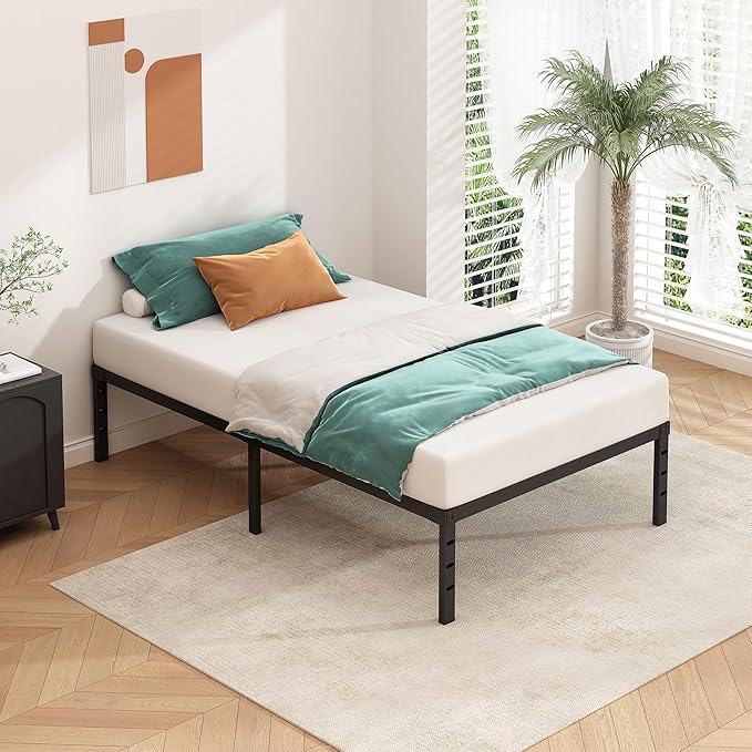 Metal Platform Bed Frame 12 Inch Tall,No Box Spring Needed,Twin Size Bed with Heavy Duty Strong Support Slats,Easy to Assemble,Black