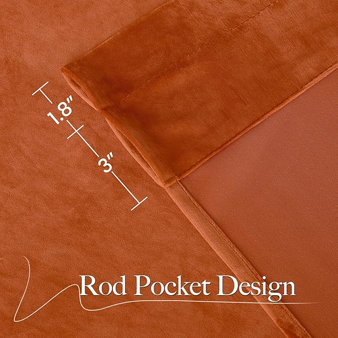 NICETOWN Orange Velvet Curtains 96 inch Long - Room Darkening Red Orange Rod Pocket Privacy Backdrops Drapes Soft Window Treatments for Bedroom and Living Room(2 Panels, 52" Wide)