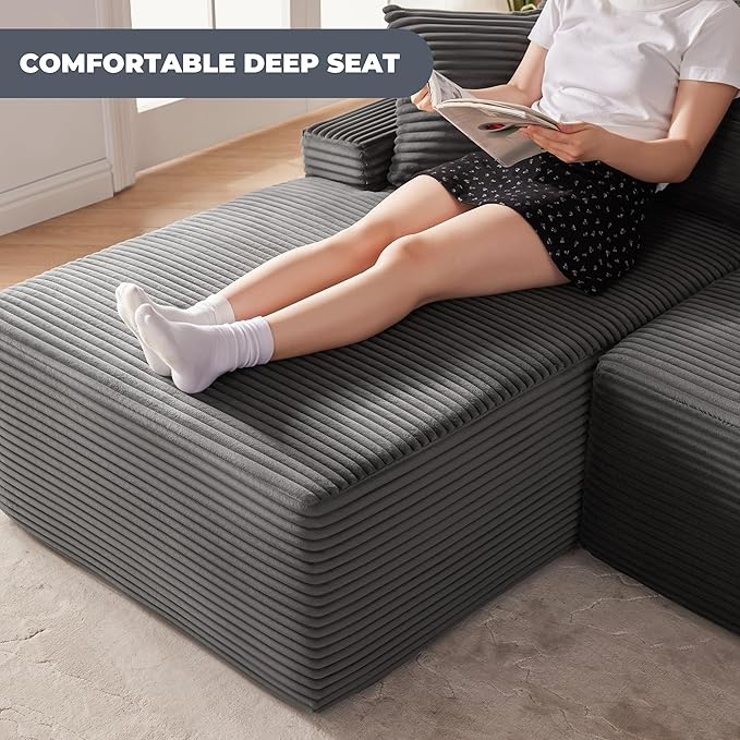 Cloud Sectional Couch, Boneless Sofa for Living Room, Fluffy Comfy Couch with Deep Seat, Modular Sectional Sofa with L-Shaped Chaise, No Assembly Required, Dark Grey