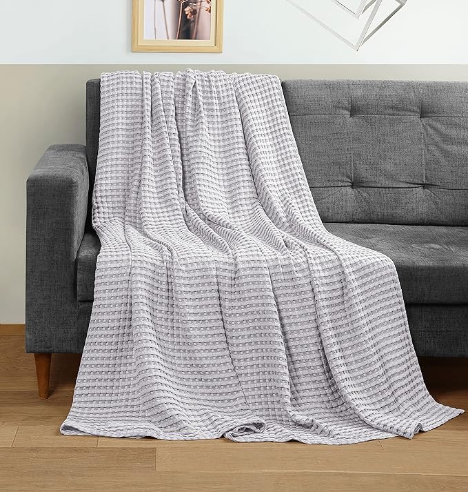 Utopia Bedding Silver 100% Cotton Waffle Blanket 300 GSM [King - 90x108 Inch] Soft Lightweight Breathable Bed Blanket for All Season