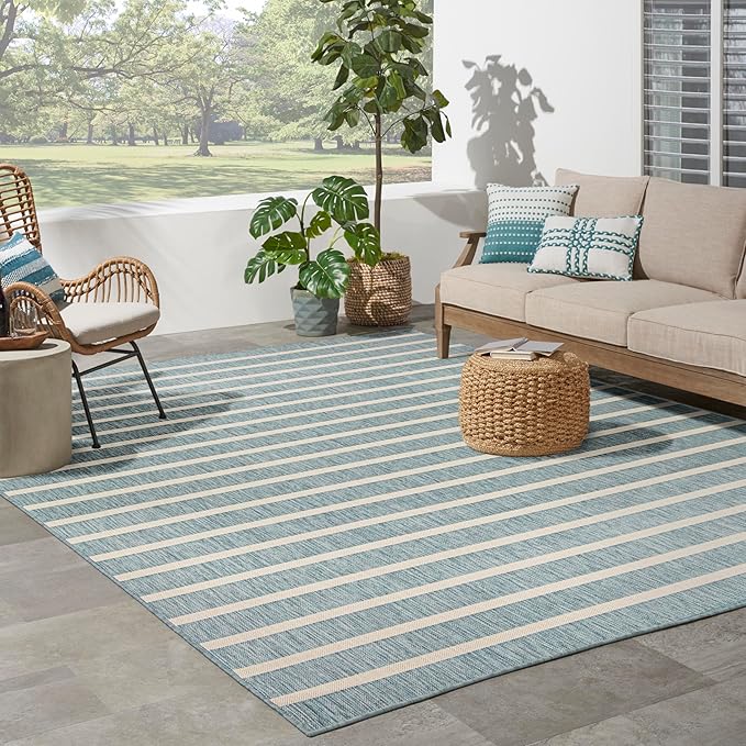 Nourison Home Positano Aqua Ivory 8' x 10' Area Rug - Easy Clean, Non Shedding, Bed Room, Living Room, Dining Room, Kitchen (8' x 10')