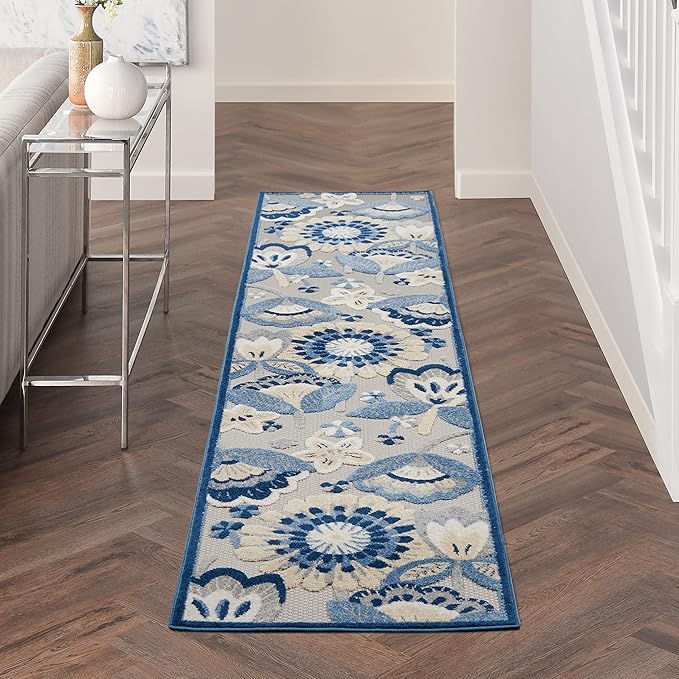 Nourison Home Aloha Blue Grey 2'3" x 10' Area Rug - Easy Clean, Non Shedding, Bed Room, Living Room, Dining Room, Kitchen (10' Runner)