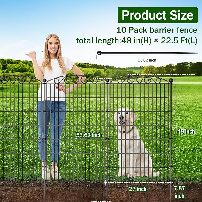 10 Panel No Dig Decorative Garden Fence with Gate - 48in H x 22.5ft L