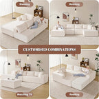 140” Cloud Sectional Couch, Modular Sectional Sofa with Deep Seat, Boneless Sofa for Living Room, Fluffy Comfy U-Shaped Couch with Left Facing Chaise, No Assembly Required, Beige