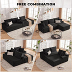 Cloud Sectional Sofa, Boneless Couch for Living Room, Modular Sectional Sofa with Deep Seat, Fluffy L-Shaped Comfy Couch with Right-Facing Chaise, No Assembly Required, Black