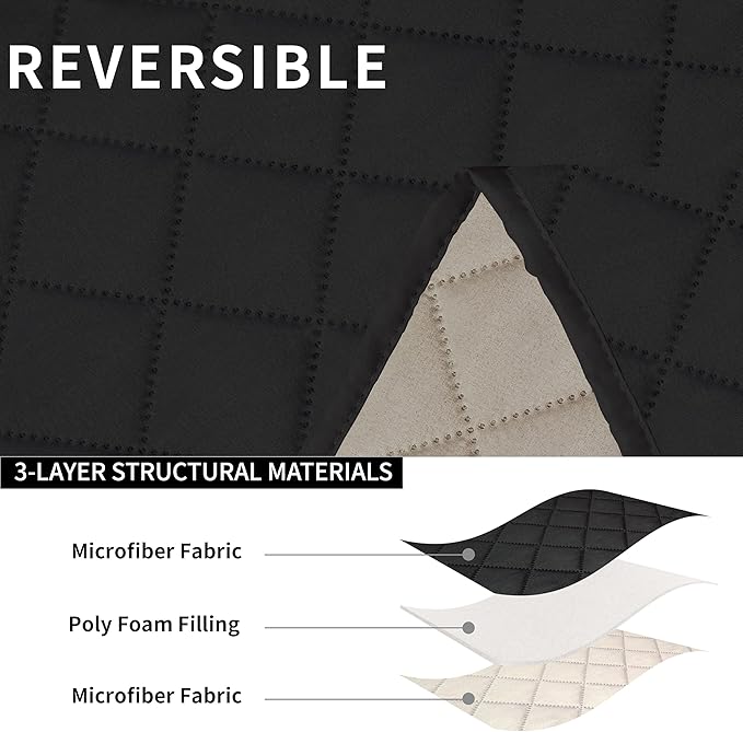 Easy-Going Recliner Sofa Cover with Console, Reversible Couch Cover for Living Room, Split Sofa Cover for Each Seat with Elastic Straps for Kids, Dogs, Pets (3 Seater, Black/Beige)