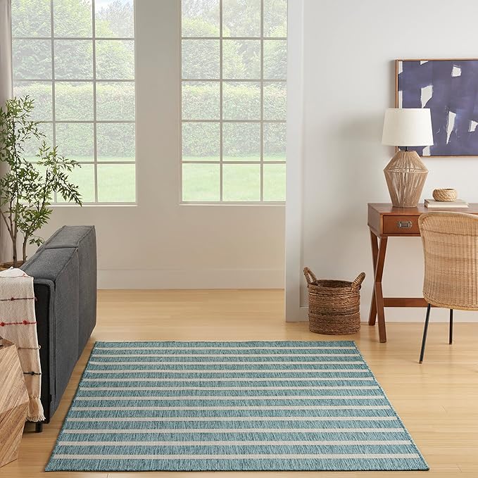Nourison Home Positano Aqua Ivory 4' x 6' Area Rug - Easy Clean, Non Shedding, Bed Room, Living Room, Dining Room, Kitchen (4' x 6')