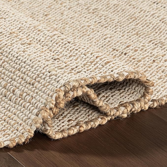 nuLOOM 2'6" x 8' Elfriede Jute & Cotton Hand Woven Area Rug, Natural, Solid Rustic Farmhouse Style, Weaved Design, Natural Fiber, For Bedroom, Living Room, Dining Room, Hallway, Office, Entryway