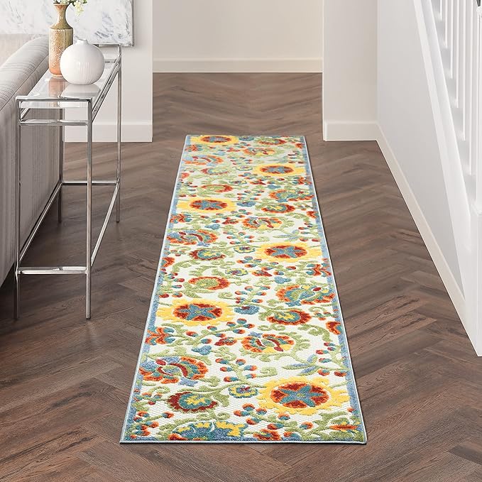 Nourison Home Aloha Ivory Multicolor 2'3" x 10' Area Rug - Easy Clean, Non Shedding, Bed Room, Living Room, Dining Room, Kitchen (10' Runner)
