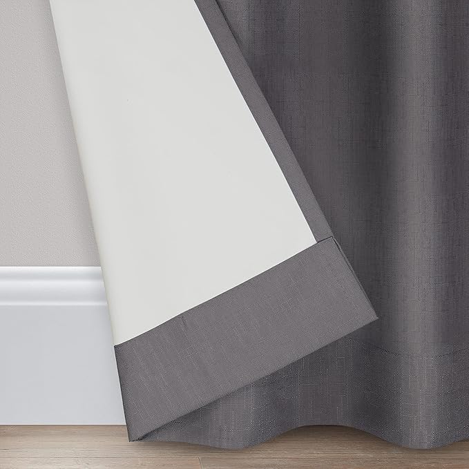 Eclipse Kendall Solid Textured Blackout Thermal Insulated Lining Grommet Window Curtain for Bedroom (1 Panel), 42 in x 84 in, Charcoal