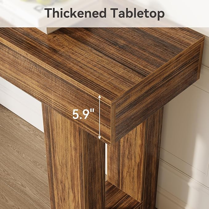 LITTLE TREE 63-Inch Long Console Tables for Entryway, Large Sofa Table Behind Couch, Wooden Entry Foyer Hallway Table, Industrial Console Sofa Tables for Living Room, Rustic Brown