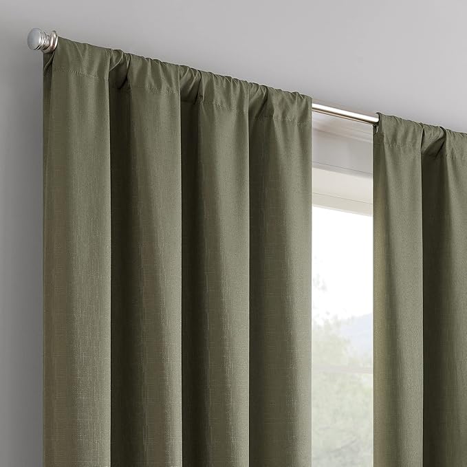 ECLIPSE Kendall Modern Blackout Thermal Rod Pocket Window Curtain for Bedroom or Living Room (1 Panel), 42" x 54", Artichoke