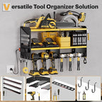 Large Power Tool Organizer Wall Mount with Charging Station, 3 Layer Heavy Duty Metal Tool Storage Rack Loads 420lbs with 6 Cordless Drill Holder, Utility Rack Loads with 4 Power Strip
