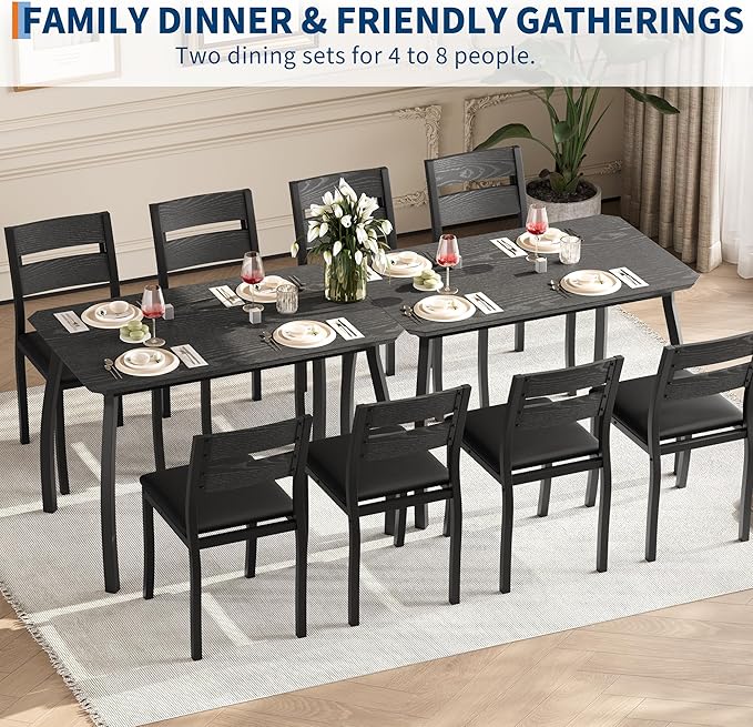 IDEALHOUSE Dining Table Set for 4 Modern Kitchen Table and Chairs Set with Chamfered Edges Cushioned Seats Space-Saving Metal Frame Compact Breakfast Nook (Soft Seat Black Tube + Black)