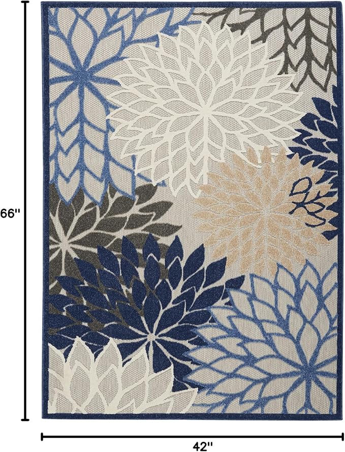 Nourison Home Aloha Indoor/Outdoor Blue/Multicolor 3'6" x 5'6" Area Rug, Tropical, Botanical, Easy Cleaning, Non Shedding, Bed Room, Living Room, Dining Room, Deck, Backyard, Patio (3x5)