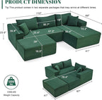 110” Cloud Sectional Couch, Boneless Sofa for Living Room, Modular Sectional Sofa with Deep Seat, Comfy Fluffy U-Shaped Couch with Right-Facing Chaise, No Assembly Required, Green