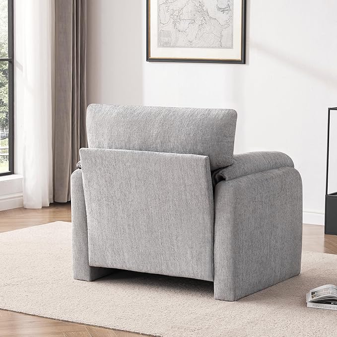 Chenille Oversized Armchair, 38.6" Wide Accent Chairs for Living Room & Bedroom Modern Lounge Chair, Upholstered Mid-Century Reading Chair, Comfy Living Room Chair (LightGrey, 2Pack)