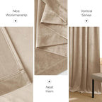 NICETOWN Beige Velvet Room Darkening Curtains, Home Decor Light Blocking Thermal Insulated Drapes for Theater and Movie Room (Set of 2, 90 inches Long)