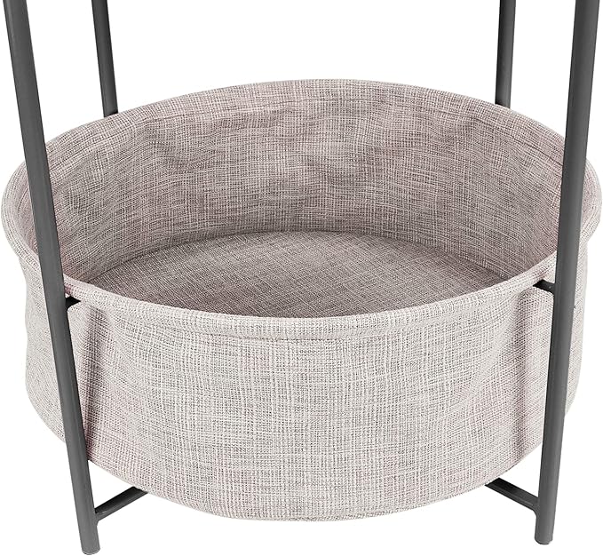 Amazon Basics Round Storage End Table, Nightstand for Bedroom or Living Room, Easy Assembly, with Cloth Basket, Charcoal/Heather Gray, 17.7 x 17.7 x 18.9 in | Side Table, with Cloth Basket, Storage