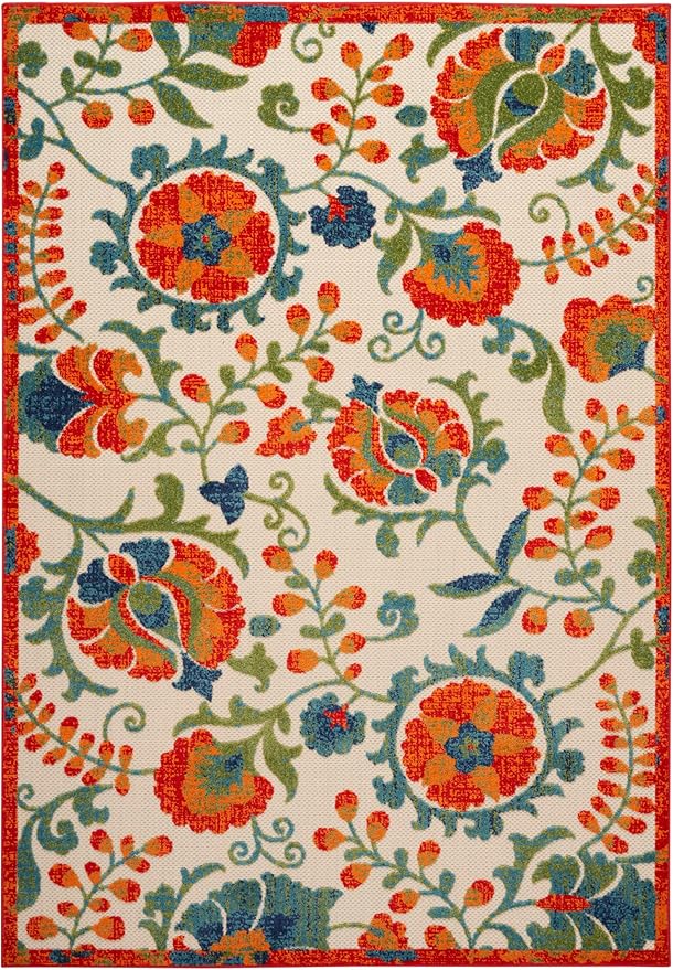 Nourison Home Aloha Red Multicolor 6' x 9' Area Rug - Easy Clean, Non Shedding, Bed Room, Living Room, Dining Room, Kitchen (6' x 9')