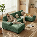 Homall Sectional U Shaped Sofa Couches for Living Room, Comfy Chenille 4 Seat Sofa Set with Removable Pillows, Lounge Chaise Upholstered Couch for for Apartment (Chenille, Green)