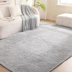Amazon Basics Fluffy Washable Area Rug, Shaggy Carpet for Living Room, Bedroom, 5' W × 7' L, Gray