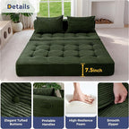 MAXYOYO Folding Sofa Couch, Convertible Floor Sleeper Couch with 2 Pillows, Tufted Floor Loveseat Couch Tufted Fold Out Chair Bed Comfy Sofa Lounge for Living Room Bedroom, Dark Green