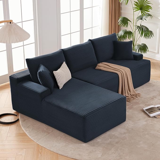 Cloud Sectional Couch, Boneless Sofa for Living Room, Modular Sectional Sofa with Deep Seat, Fluffy Comfy Couch with L-Shaped Chaise, No Assembly Required, Navy Blue