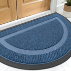 OLANLY Half Circle Door Mat Indoor Outdoor Entrance Welcome, Waterproof All-Season, All-Weather Doormat, Sturdy Natural Rubber, Low Profile, Easy Clean Patio Porch Entryway Mat, 29.5x17, Light Blue